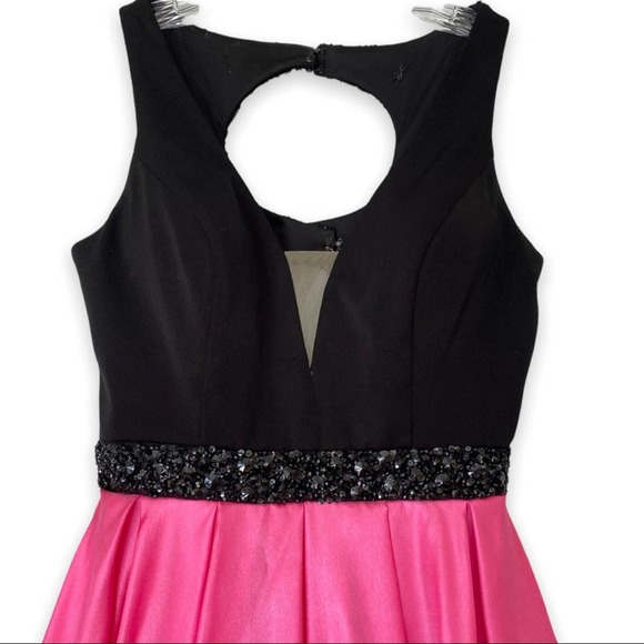 Formal Ballgown Prom Dress Pink Satin Black Beading Cut Out Size 12 Splash - Picture 2 of 11